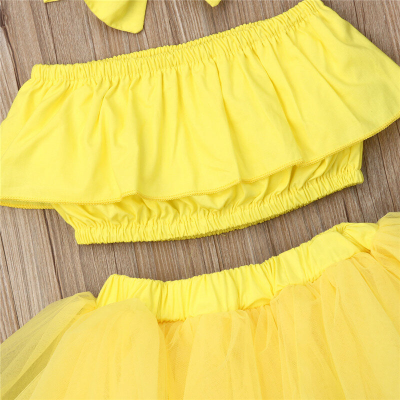 Baby Girl Skirt Sets Cute Ruffle Strapless Crop Tops+Tulle Skirt Ball Gown+Headband Girl Outfits 0-24M
