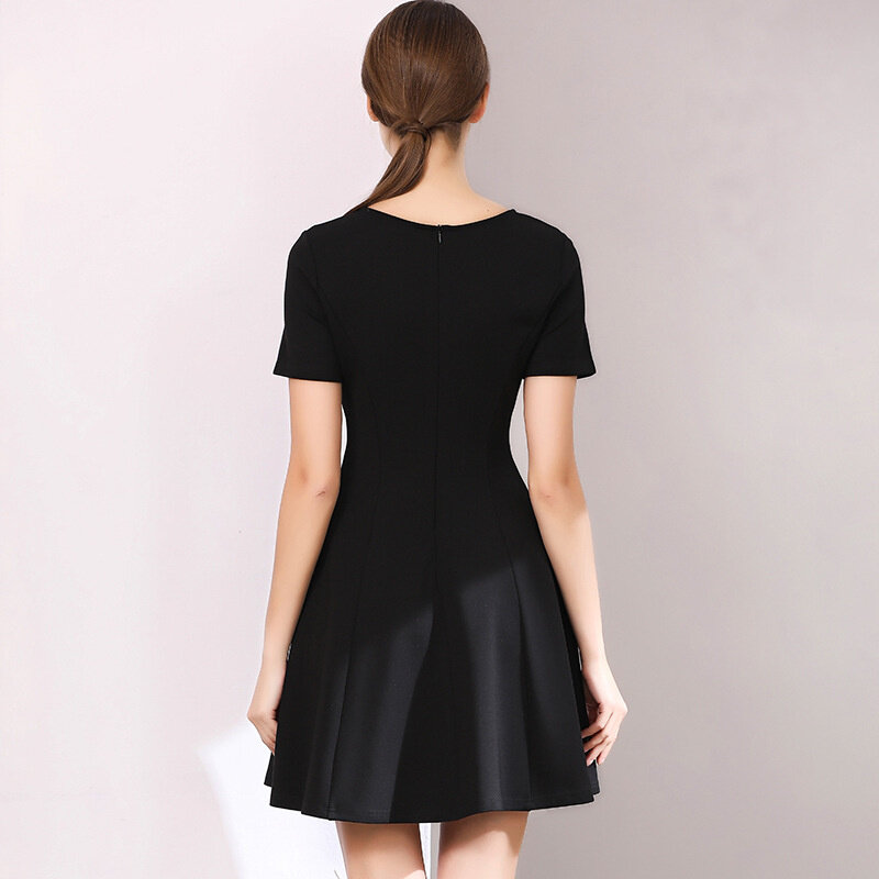Women Elegant Short Dress New Sexy O Neck Lace Solid Black Dress Summer Clothes Ladies Short Sleeve Party Club Casual Dresses