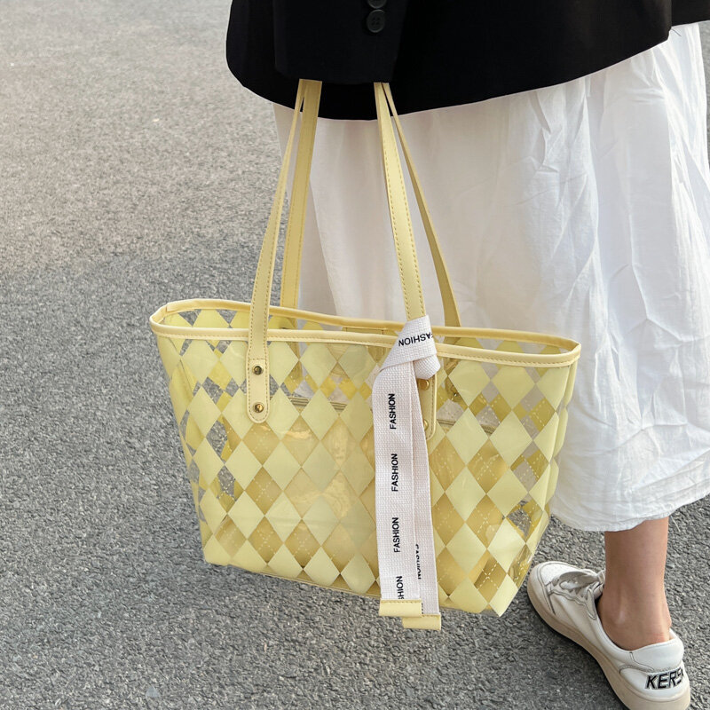 PVC 토트 백 대형 쇼핑 핸드백 여성용, 럭셔리 브랜드 숄더 백 대용량 지갑과 핸드백
