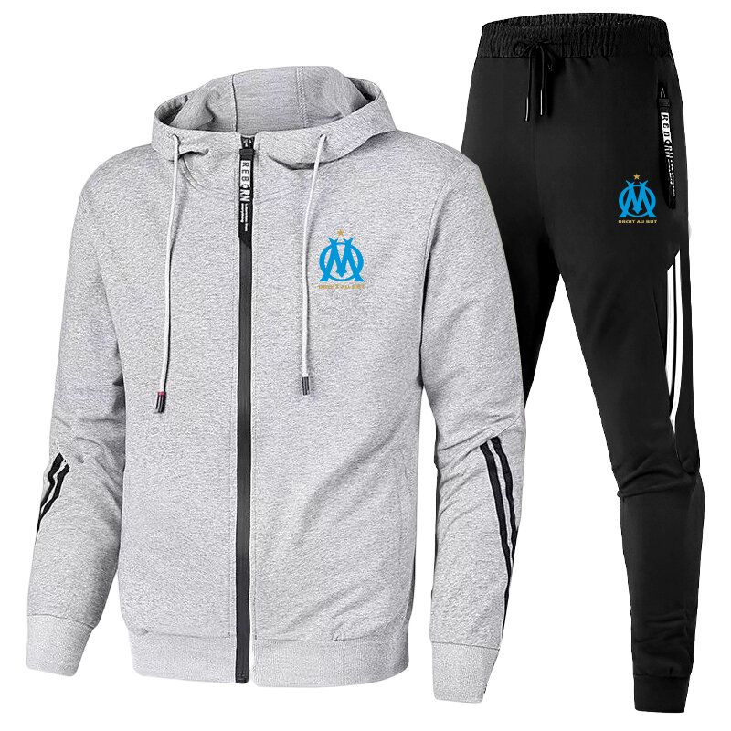 2023 Mens Hooded Jacket Suit DROIT AU BUT Marseille Tracksuit Sportswear Jackets+Pants 2Pcs Suit Jogging Sweater Set Newest Logo