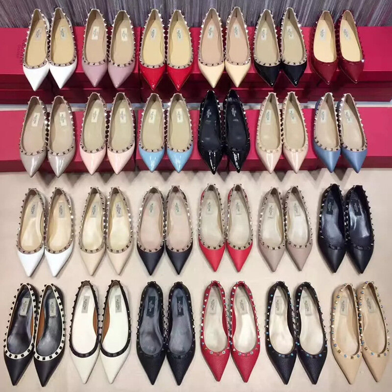 حجم كبير تصميم العلامة التجارية الفاخرة الملونة بوينت تو برشام حذاء مسطح النساء المهنية منخفضة الكعب حذاء كاجوال Zapatos Mujer