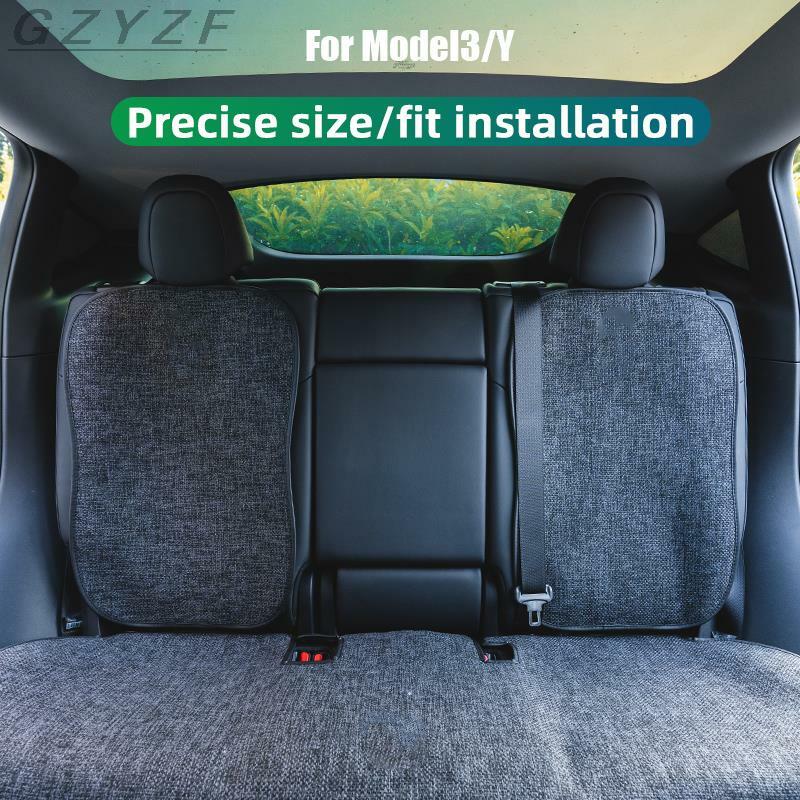 Linen Car Seat Cover For Tesla Model 3/model Y Linen Cushion Auto Seat Protector Non-slip Four Season Car Interior Covers
