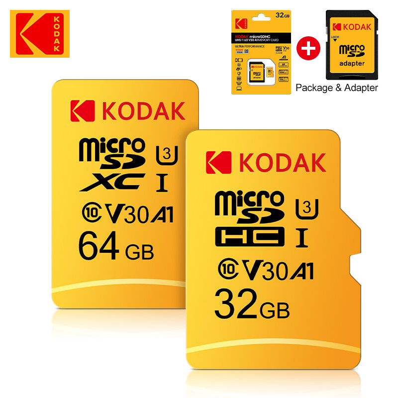 KoDak-Cartão Micro SD de Alta Velocidade para Telefone, Cartão de Memória Flash Classe 10, 64GB, U3, V30, UHS-I, UHS-I, 64GB