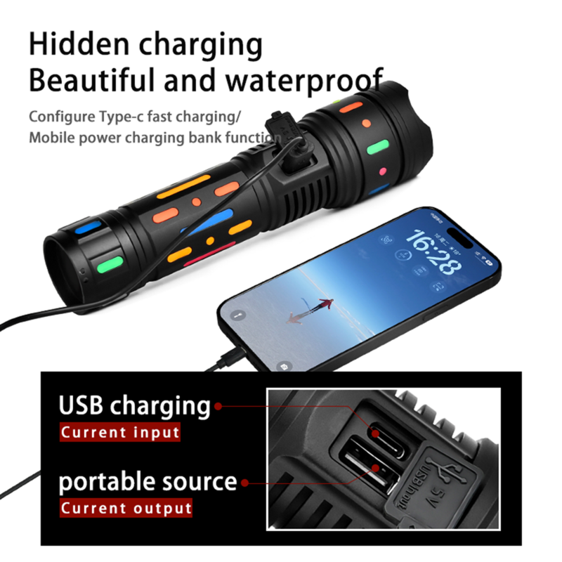 Torce a LED portatili luce ricaricabile USB modalità tattiche ad alta potenza torcia torcia di emergenza da campeggio all'aperto impermeabile