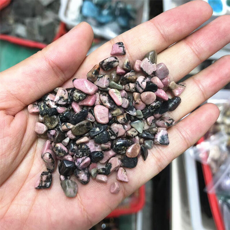 Batu Alam dan Mineral Kerikil Kristal Penyembuhan Spiritual Chip Rhodonite Merah Muda Healon untuk Dekorasi Halloween