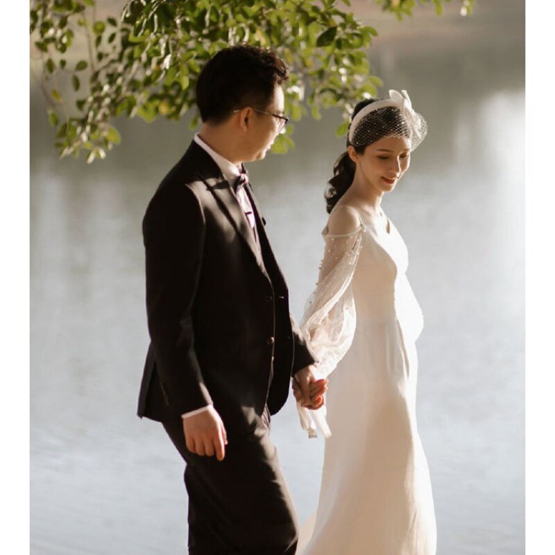 Französisch Riemen Licht Hochzeits kleid Braut Mori Super Fee einfache Bankett weibliche Abnehmen Retro Schleier l0780