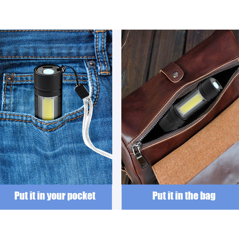Портативный светодиодный фонарик с зарядкой по USB, COB + XPE встроенный аккумулятор, тактический фонарь, 3 режима работы, аварийный светильник