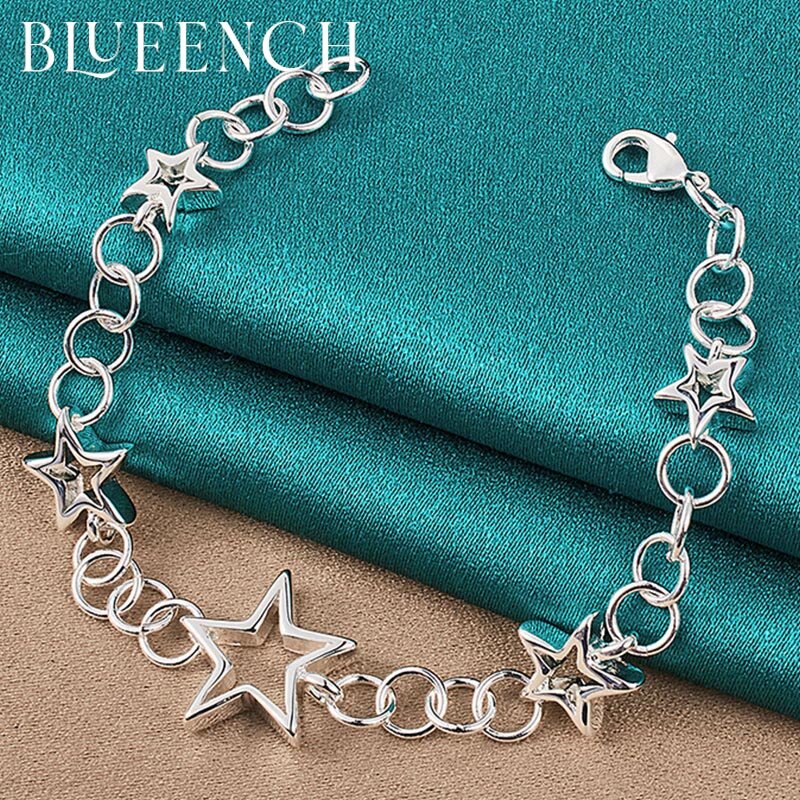 Blueench 925 prata esterlina retangular curvo pulseira para mulher homem charme personalidade moda jóias