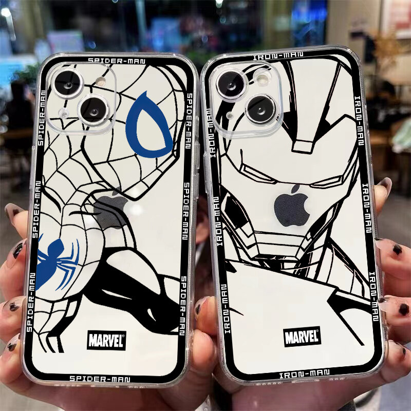 Avengers fer homme Spiderman Transparent Pour iPhone 13 12 11 Pro Max Mini X XS Max XR 6s 7 8 Plus SE2 Couverture Souple funda Coque