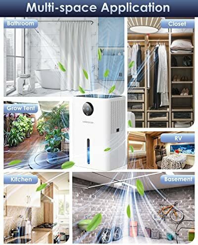 가정용 자동 제상 제습기, 초저소음 수면 모드, 7 가지 다채로운 LED 조명, 소형 제습기 (500 sq. ft), 63OZ