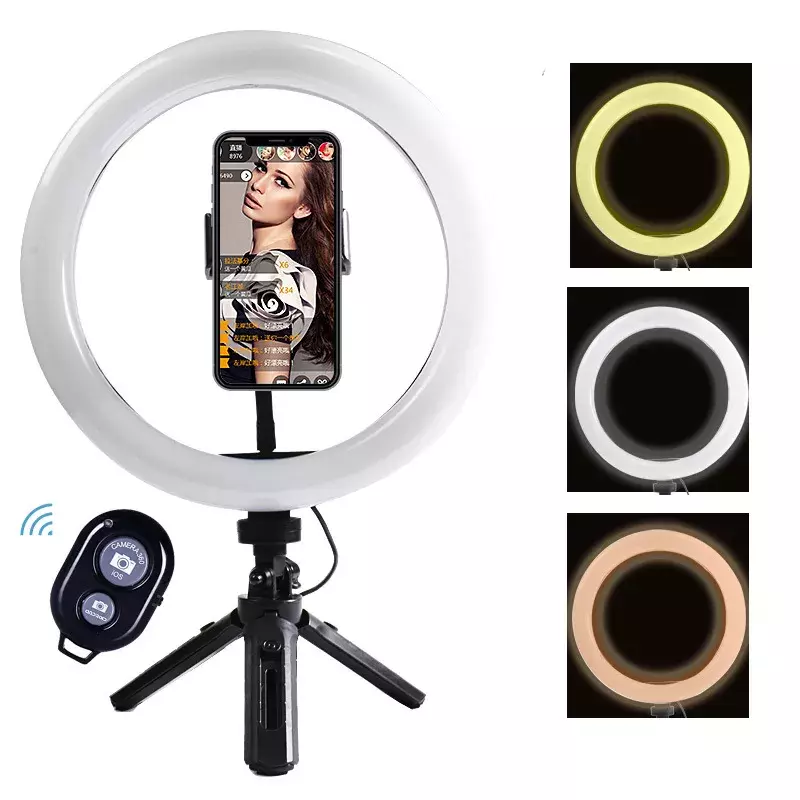 Anillo de luz Led portátil para selfi, trípode ajustable, iluminación de fotografía remota, lámpara de relleno para teléfono, Youtube