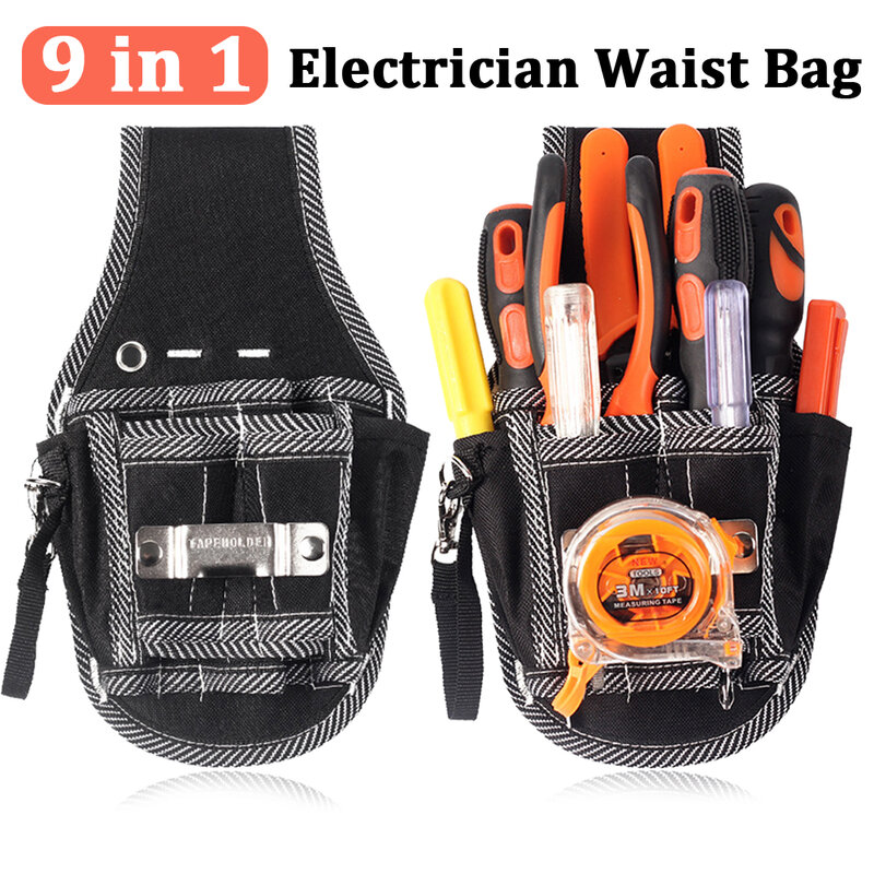 1-5 pçs 9 em 1 ferramenta cinto chave de fenda kit utilitário titular qualidade superior 600d tecido saco de ferramentas eletricista cintura bolso bolsa