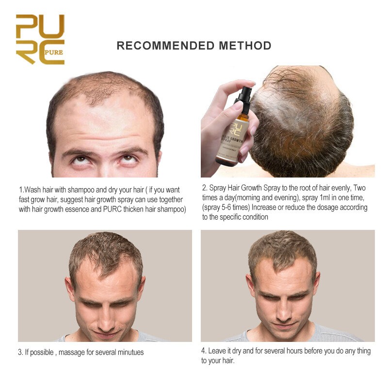 PURC-aceite esencial para el crecimiento del cabello para hombres y mujeres, Spray de crecimiento rápido para tratamiento del cuero cabelludo, producto de belleza para el cuidado del cabello, 30ml