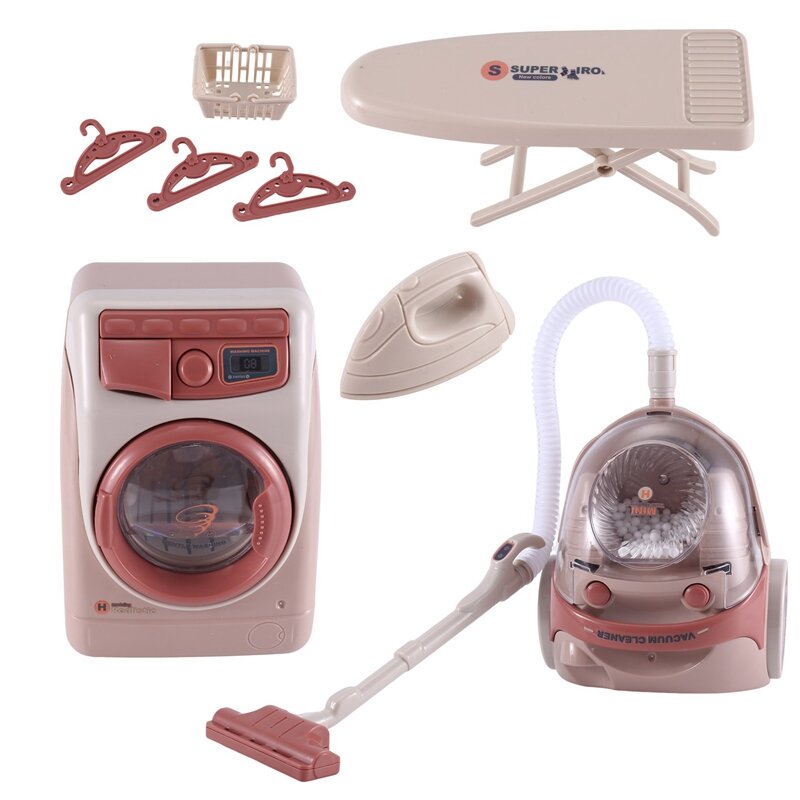 YH189-3S Household Simulation Aspirador De Pó Máquina de Lavar Roupa Infantil Pequenos Eletrodomésticos Brinquedos Meninos E Meninas Set