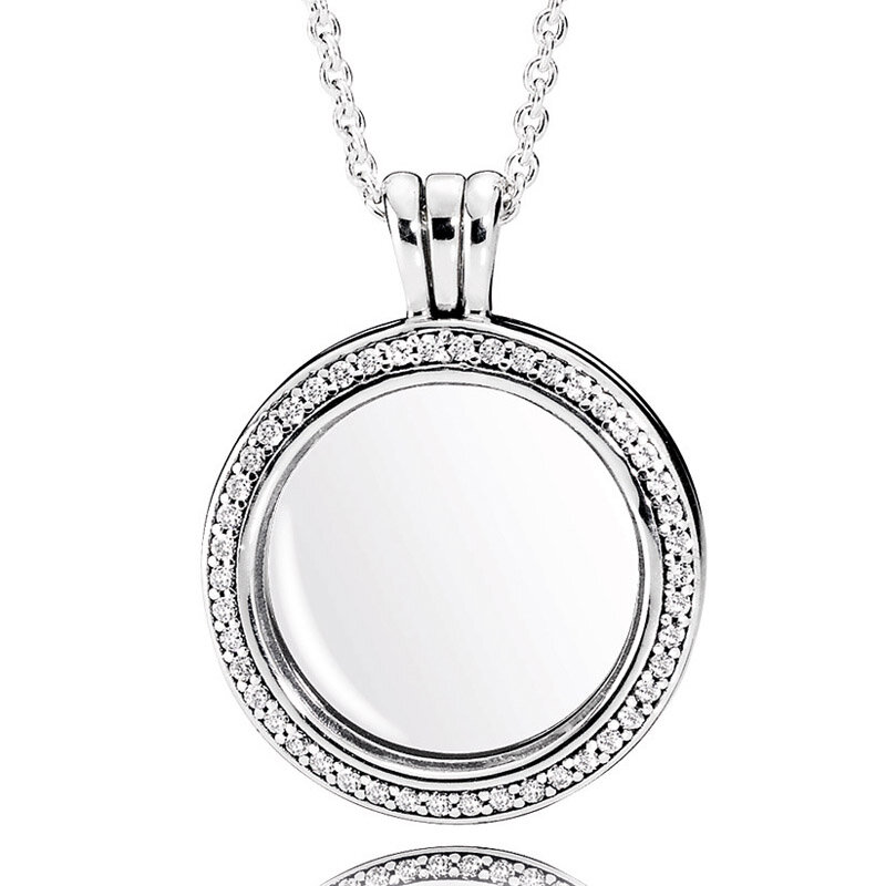 Novo 925 prata esterlina sparkling padrão regal rosa flutuante lockets coração chave colar para pandora grânulo charme diy jóias