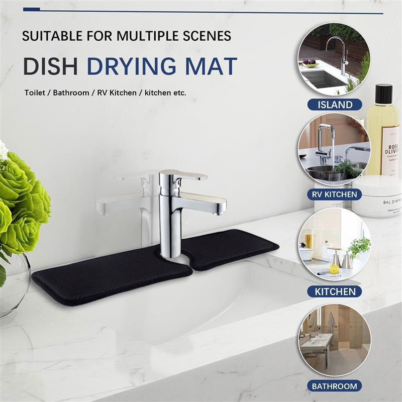 2 PCS Faucet Wraparound Splash Catcher Absorbent Mat Dish Drying Pads for Kitchen Bathroom Rv Faucet Counter Sink Water Prevent
