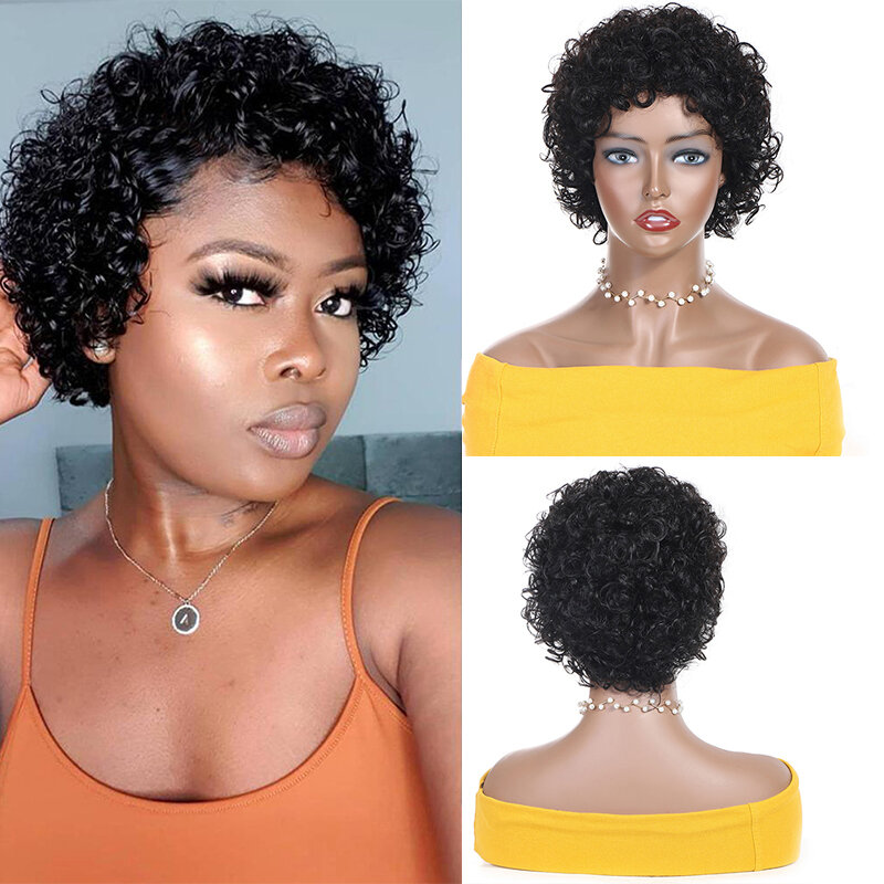Tshair100% pelucas de cabello humano para mujeres negras, pelo Remy brasileño con flequillo, rizado Afro, ombré, 1b/27