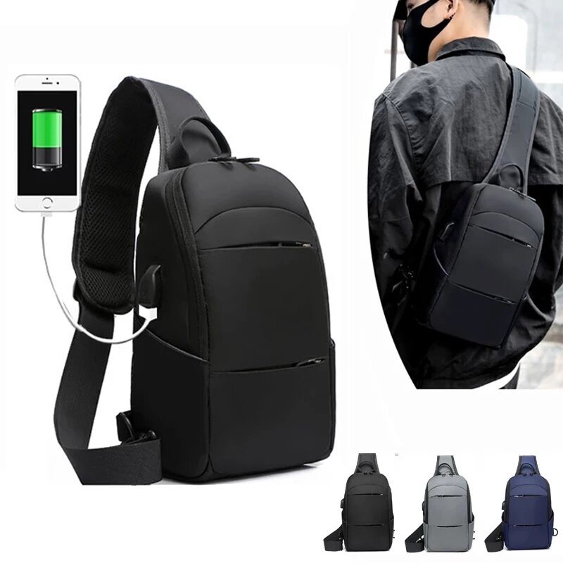 2022 Nylon Men's Waterproof USB Multifunction Crossbody Bag Shoulder Bags Messenger Chest Bag Short Trip Travel Pack for Male