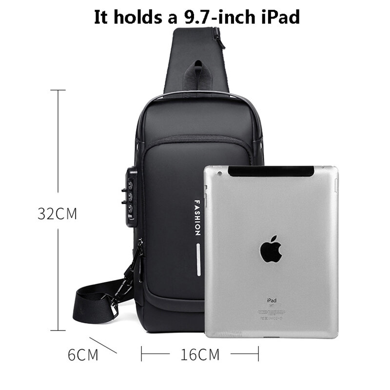 男性用USB盗難防止パスワードロック付き防水ショルダーバッグ,防水性と耐摩耗性のトラベルバッグ