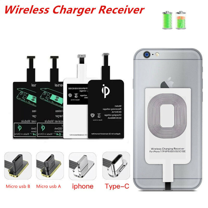 Qi carregador sem fio receptor suporte tipo c iphone micro usb rápido adaptador de carregamento sem fio para iphone android carga sem fio