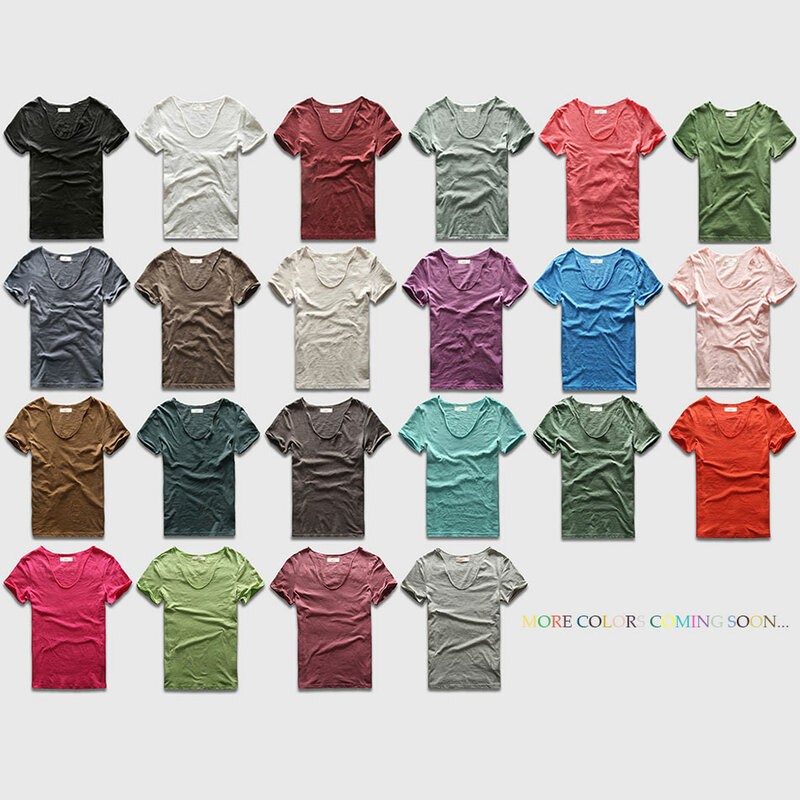 Camiseta básica de algodón para hombre, camisetas ajustadas con cuello de pico, camisetas de manga corta, camisetas de marca 2017