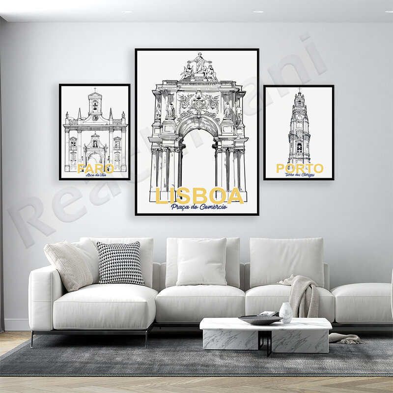 Poster de viagem decoração da parede arte da parede poster de viagem de portugal, cidade de faro, cidade de lisboa