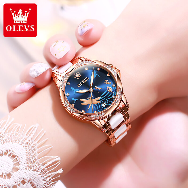 OLEVS automatyczne mechaniczne zegarki wodoodporne dla kobiet pasek ceramiczny ceramika w pełni automatyczny zegarek damski moda Luminous