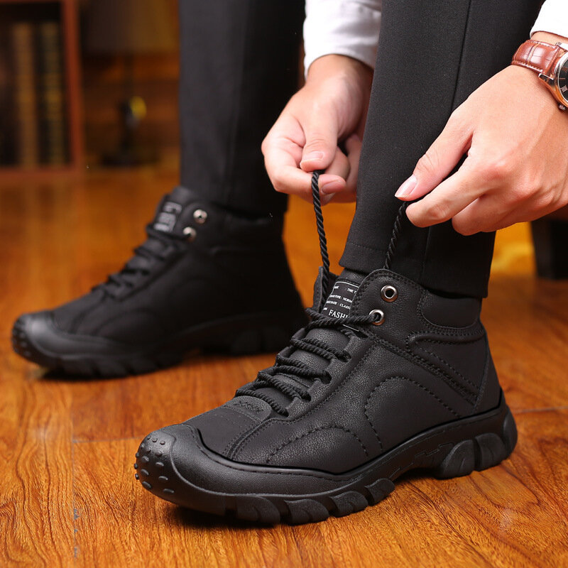 المضادة للتصادم تو الرجال الجلود حذاء كاجوال الشتاء زائد المخملية الدافئة سميكة المشي الأحذية عالية أعلى عدم الانزلاق الثلوج الأحذية للجنسين