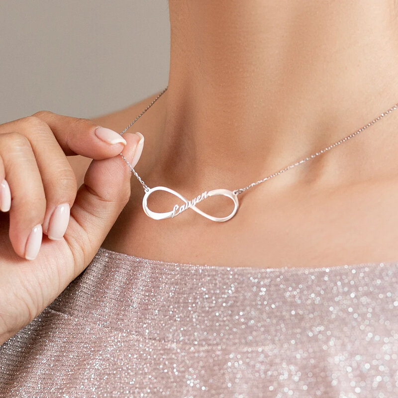 Custom Stainless Steel Infinity Name Necklace Boho Jewelry Personalized Heart Nameplate Pendant Cross Necklace Bridesmaid Gifts