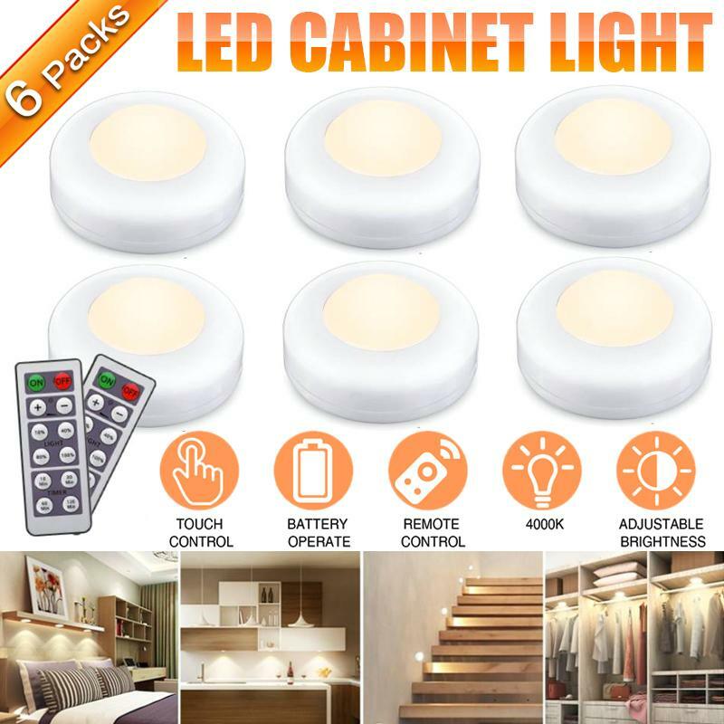 Elfeland-Lámpara LED de armario con Control remoto, luces nocturnas RGB 4000K para cocina, armario, dormitorio y pasillo, 6 piezas