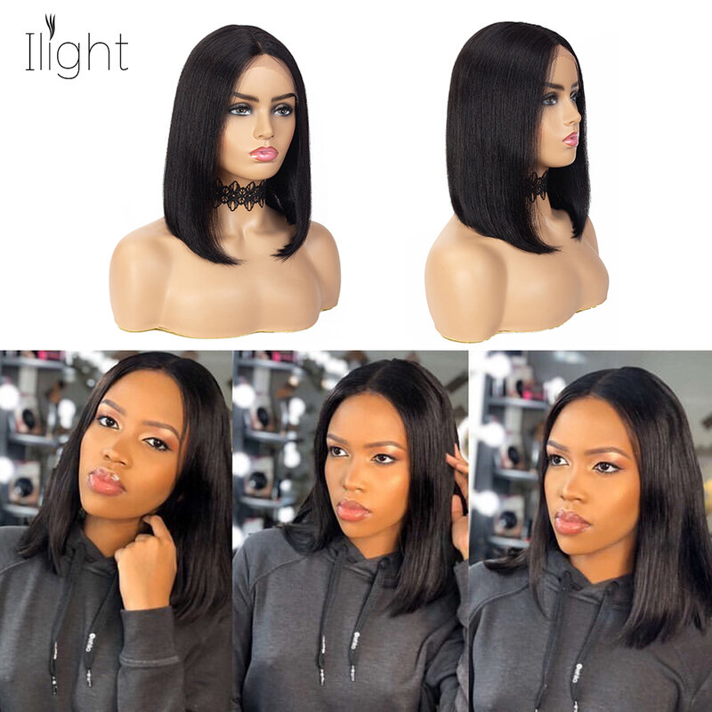 Ilight Blunt Cut Bob Wig Brazilian Lace Part Human Hair Straight Bob Wigs For Women Remy 13*1 Lace Bob Wigs With Baby Hair