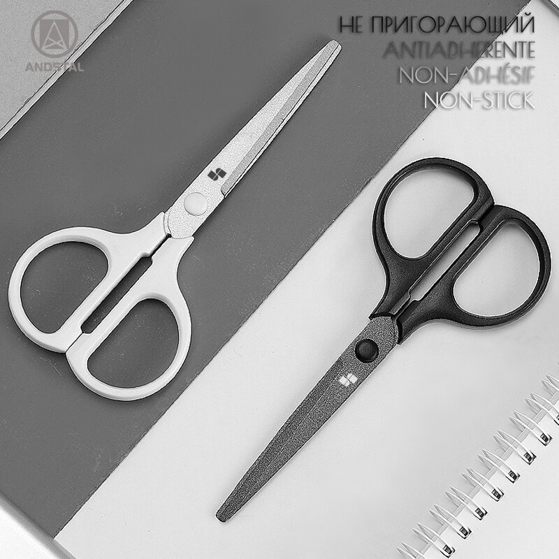 Andstal preto tecnologia antiaderente tesoura 150mm tesoura de corte de metal ergonômico pegajoso livre lâminas de papelaria scissor para artesanato diy