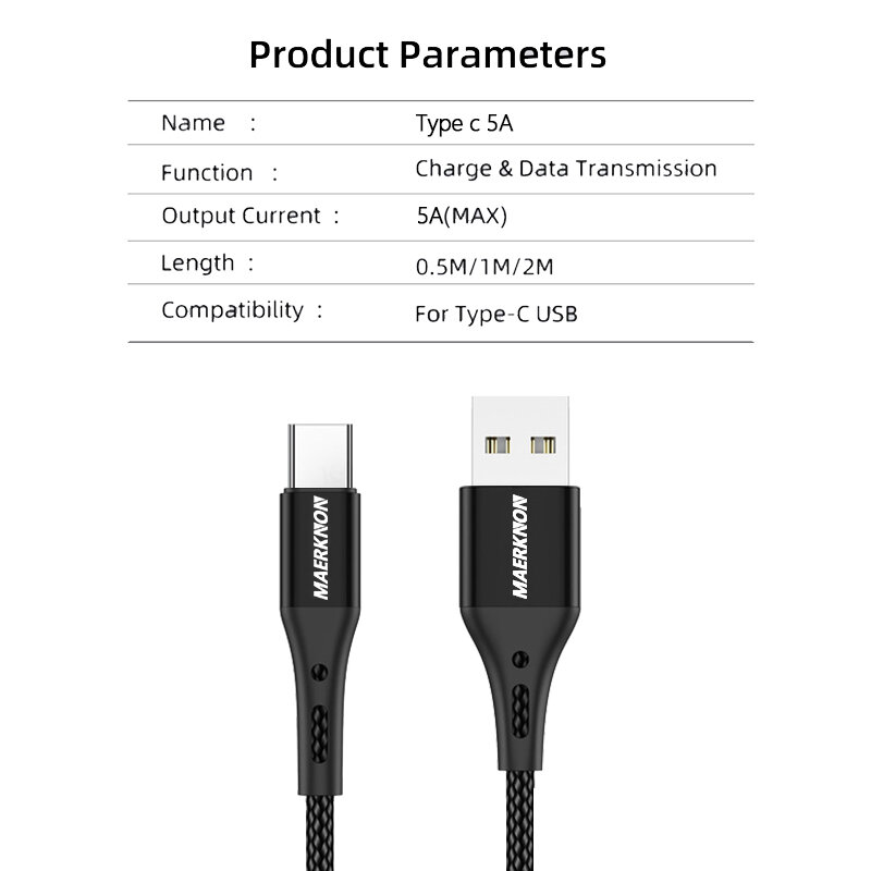 Cable USB tipo C 5A para Huawei P50 P40 Pro, Cable de carga rápida, Cable de datos, Cargador USB C para Samsung Realme Oneplus Poco F3
