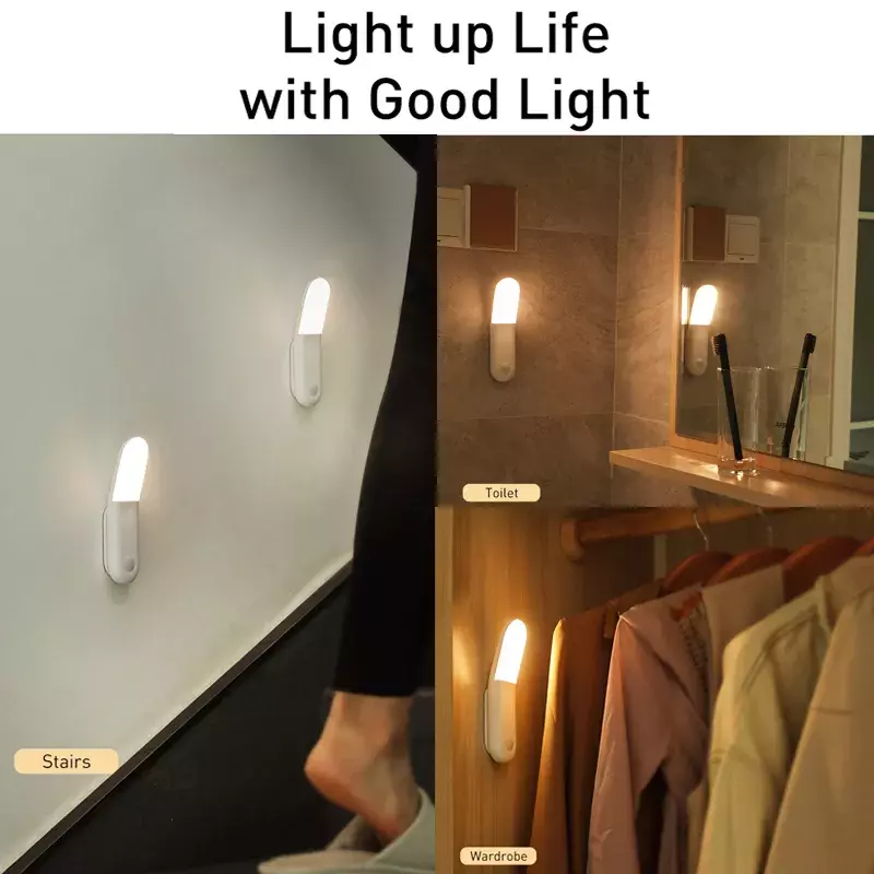Baseus Led induzione luce notturna corpo umano induzione luce notturna lampada USB ricaricabile LED sensore di movimento luce corridoio