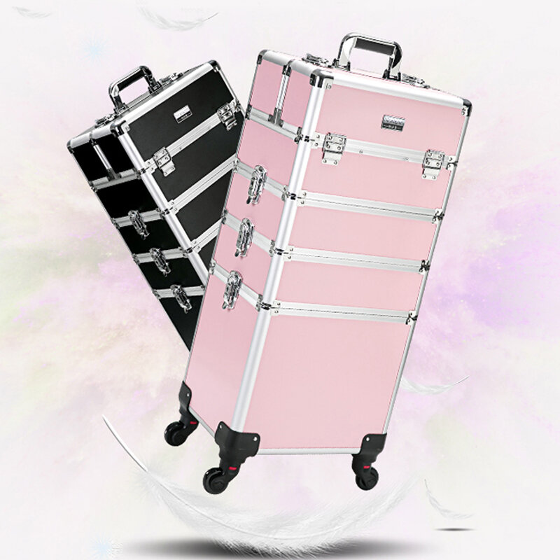 Nowych kobiet wózek torby kosmetyczne na kole, paznokcie zestaw narzędzi do makijażu, odpinany składany Beauty Box torba podróżna walizka podróżna na kółkach
