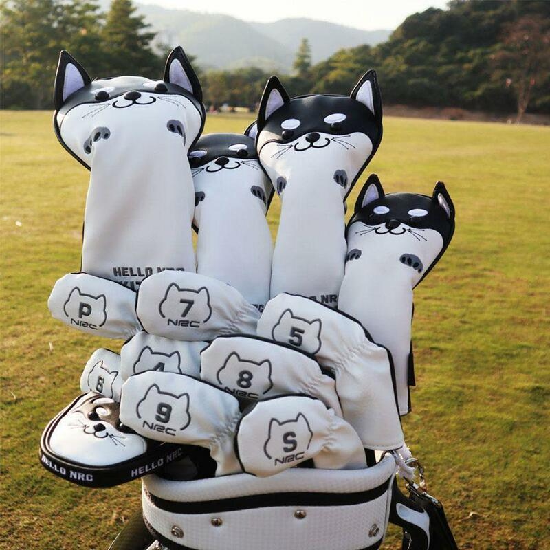 Golf Abdeckung Nette Akita Golf Club Abdeckung Für Fahrer Fairway Hybrid Putter Pu Leder Protector Holz Abdeckungen S4b9