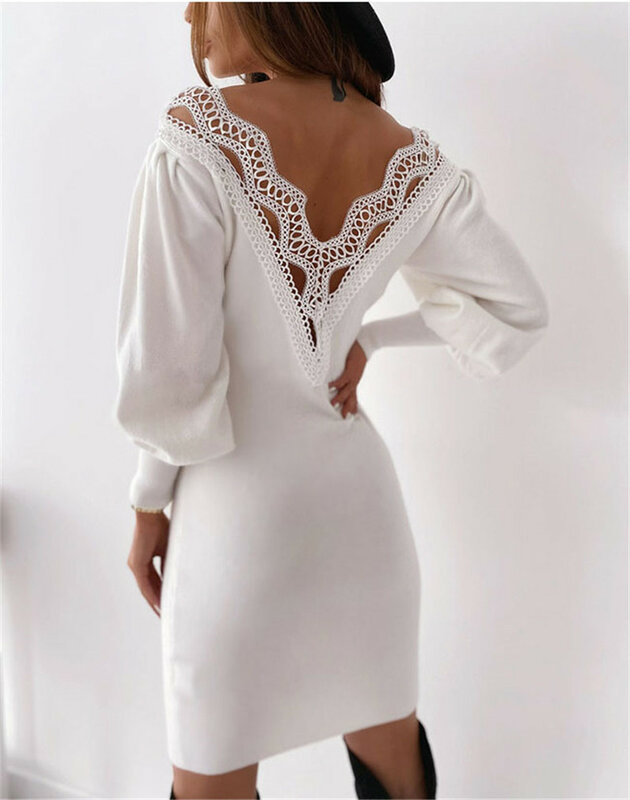 Autumn 2022 European And American Hot-selling Women's Sexy Age-reducing Street Fashion Backless Lace Waist Wrap Hip Tight Dress