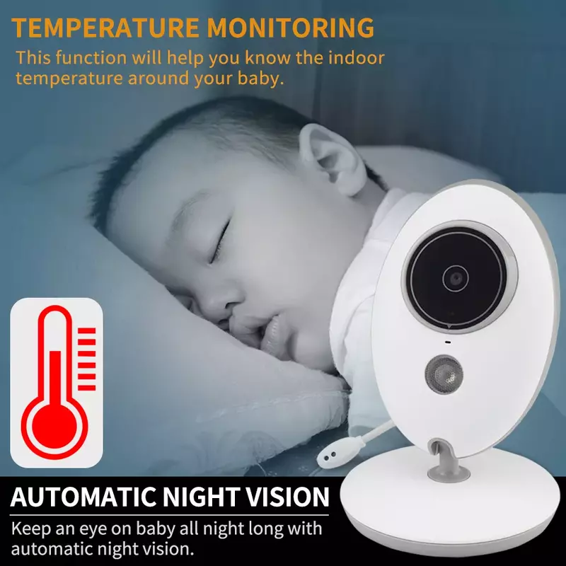 TakTark-Monitor de bebé inalámbrico de 2,4 pulgadas, cámara a Color, intercomunicador, visión nocturna, monitoreo de temperatura, niñera