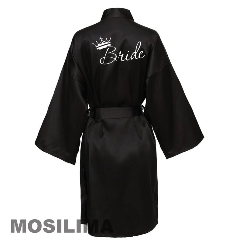 Bata de boda para dama de honor, Kimono, bata de baño, camisón corto de satén informal, ropa de dormir Sexy para mujer SP607