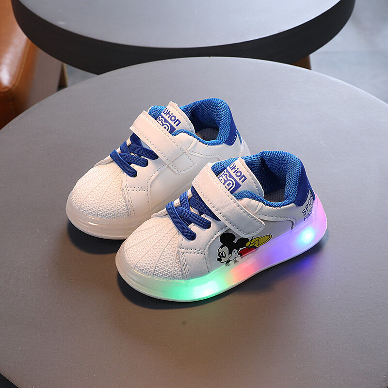 Disney Children Casual Shoes Luminous Boots LED Boys Girls Sneakers Baby Trainer Kids Tenis Cartoon Minniemickey Mouse Sneaker
