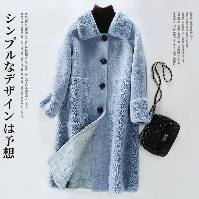 여성용 진짜 모피 코트, 플러시 정품 양털 라이너 오버코트, 부드러운 천연 양 전단 울 재킷, 여성 의류, 2022 겨울