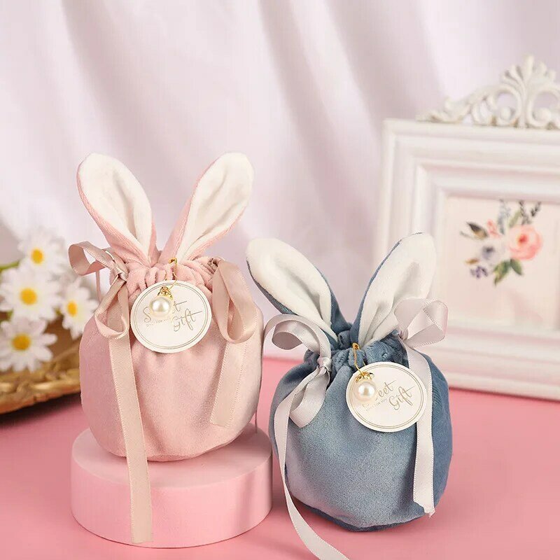 Sacs de pâques en velours lapin mignon, sacs d'emballage cadeau, Dropshipping lapin chocolat bonbons, décoration de fête de mariage anniversaire 2022