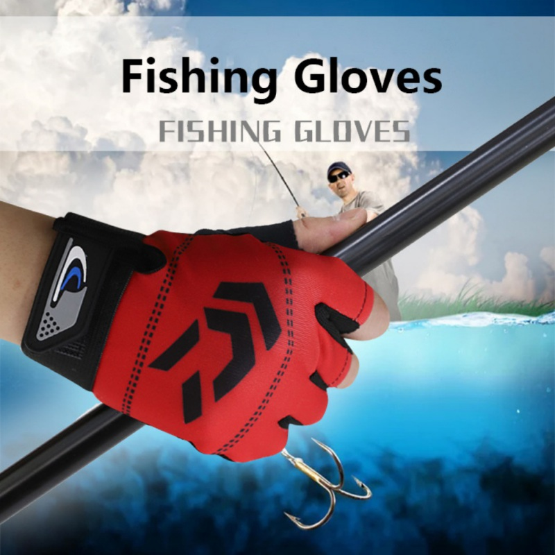 Guantes de pesca impermeables antideslizantes para hombre, accesorios de equipo de pesca al aire libre, 3 dedos cortados, 1 par