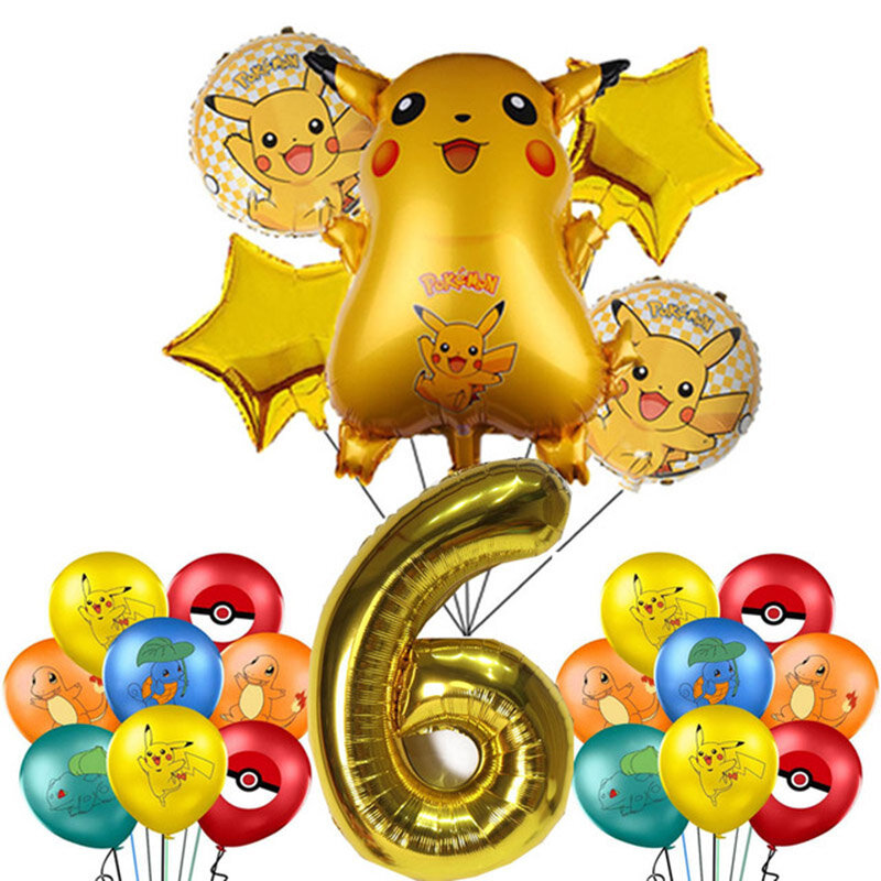 การ์ตูน Pikachu อุปกรณ์ Pokemon Birthday Party ตกแต่งทิ้งบนโต๊ะอาหารตกแต่งบอลลูนเด็กของขวัญเด็กผู้หญิง