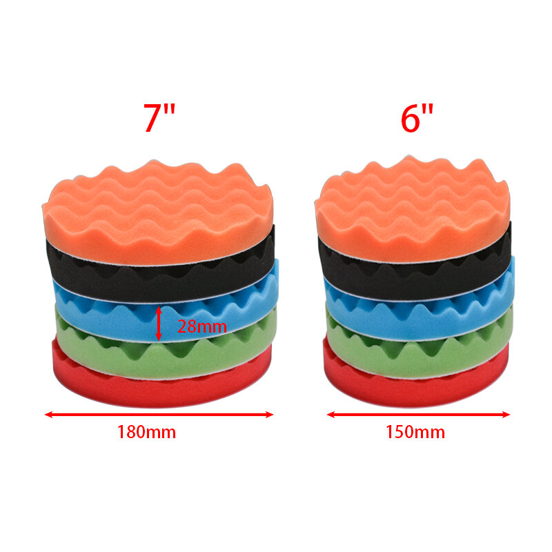 5Pcs 6" 7" 150/180mm Buffing Polishing Sponge Pads Kit Car Polisher Soft Wave Foam Waffle Pad Car Wash Cleaning Detailing Tool