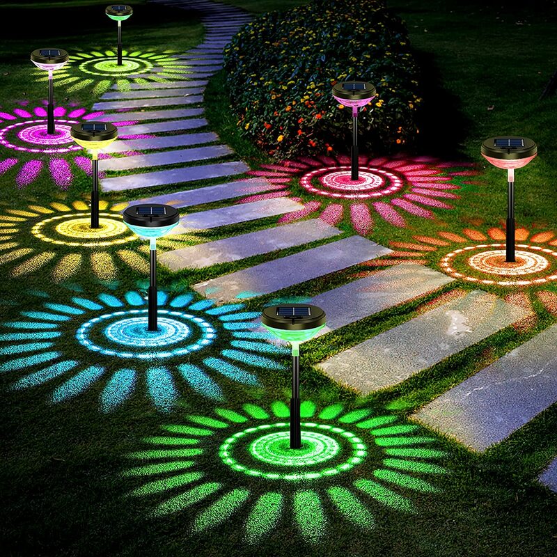 Solar Pathway Lights,Color Changing+Warm White LED ,IP67 Waterproof Solar Path Lights for Walkway Yard Backyard Lawn Landscape