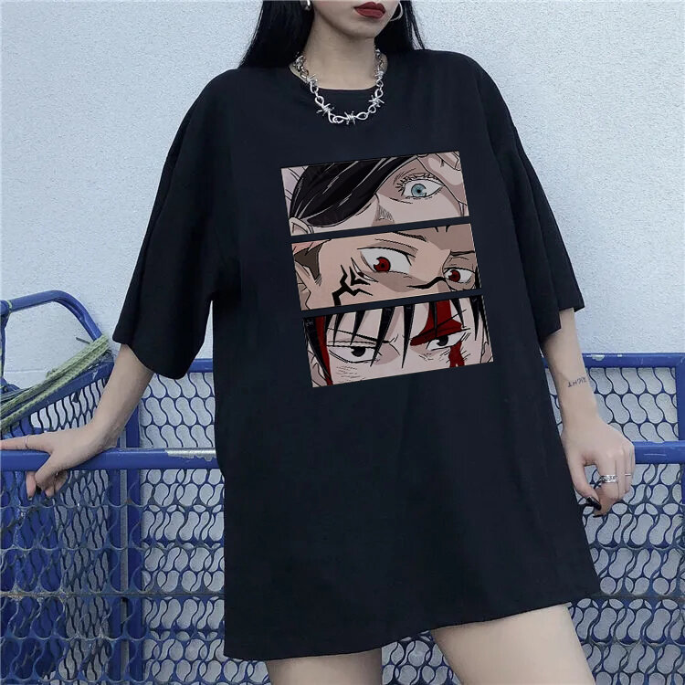Mode Frauen T-Shirt Japanischen Anime Jujutsu Kaisen T Hemd Gojo Satoru Tops Yuji Itadori Grafik Kurzarm T-shirt Tops