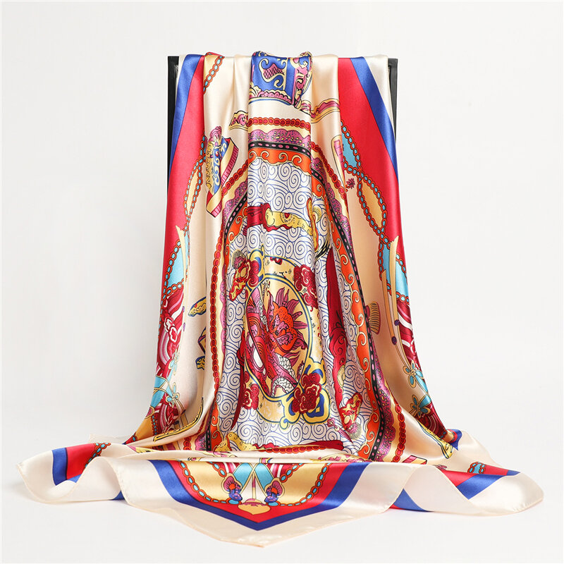 Pañuelo musulmán de seda satinada para mujer, a la moda Pañuelo cuadrado, 90x90cm, Foulard, 2022