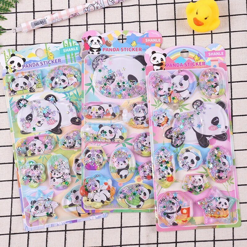 Милые панды, 3D наклейки с пузырьками для детей, девочек, мальчиков, Мультяшные животные, Креативные украшения для рук, для учетных записей, к...