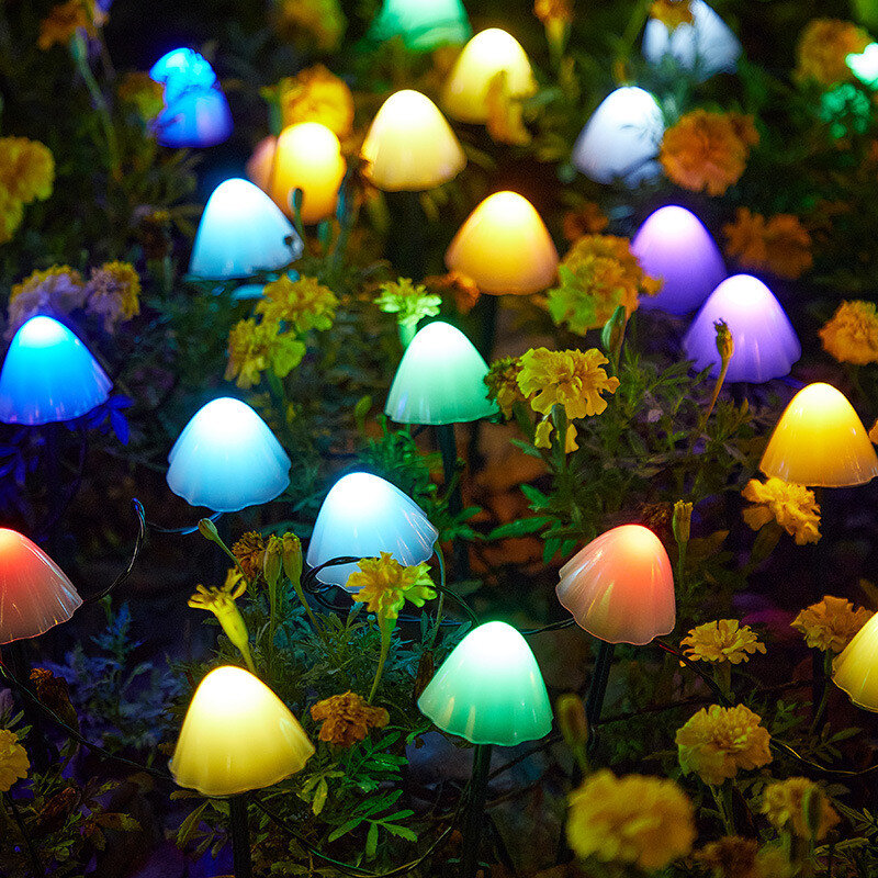 LED Solar String Lights Cute Mushroom Fairy Light IP66 impermeabile Christmas Garland Lamps Patio Fence Garden Decor proiettori